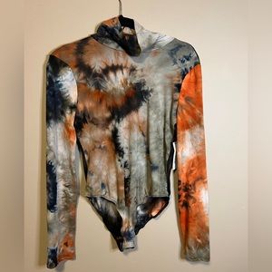Tie-dyed bodysuit size large orange brown NWT